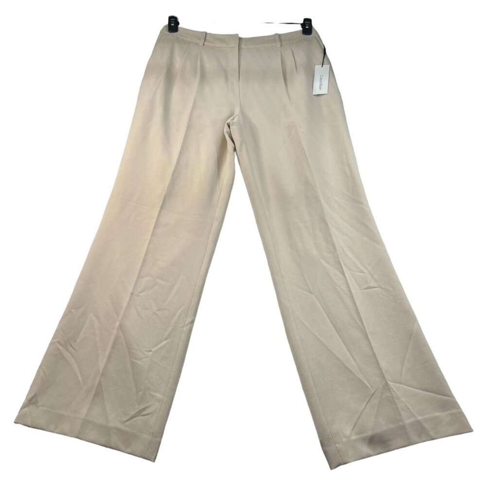 Calvin Klein Dress Pants Womens Size 10  Tan Wide Leg Pockets Pleated New